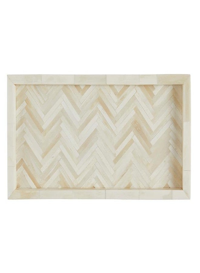 47th & Main Herringbone Trays Bone Inlay Beautiful Decorative Tray for Home Décor, Large, Cream - Image 2